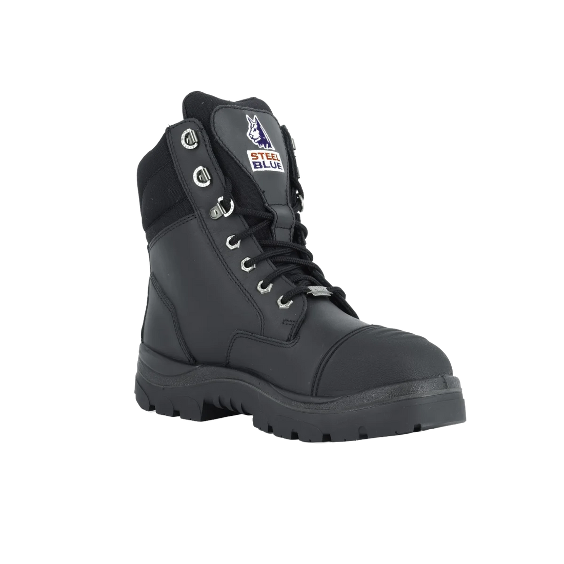 Steel Blue Southern Cross Waterproof S7 lace-up safety boot in black with scuff cap